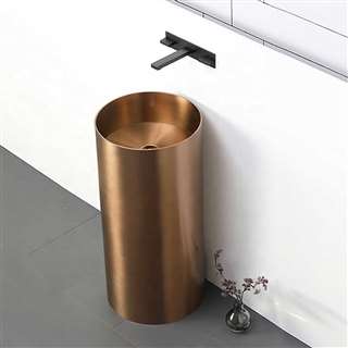 Hotel Naples Solid Brass Freestanding Pedestal Cylindrical Shape Bathroom Sink In Light Oil Rubbed Bronze Finish