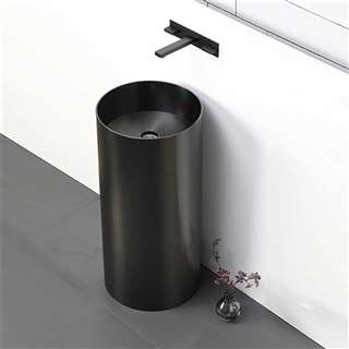 Crimea Hotel Solid Brass Freestanding Cylindrical Shape Bathroom Pedestal Sink In Dark Oil Rubbed Bronze Finish