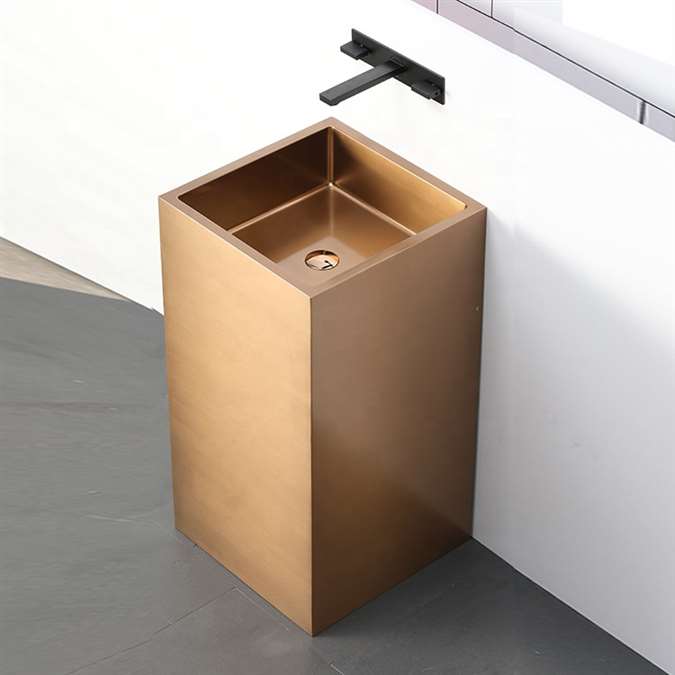 Cube Shaped Solid Brass Freestanding Pedestal Solid Bathroom Sink