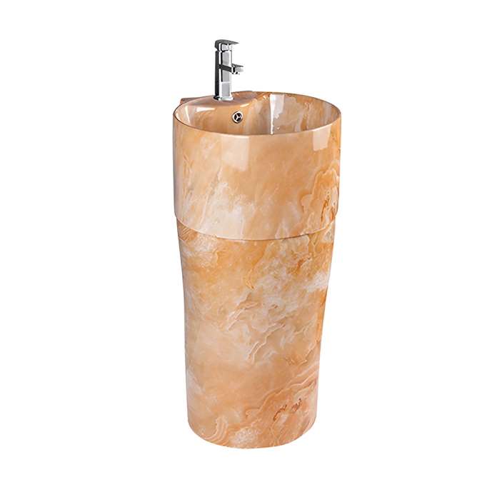 BathSelect Naples Freestanding Fancy Hand Wash Pedestal Light Brown Marble Design Sink & Faucet