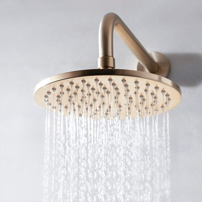 BathSelect Rio Round Stainless Steel Wall Mount Rainfall Shower Head In Brushed Gold Finish