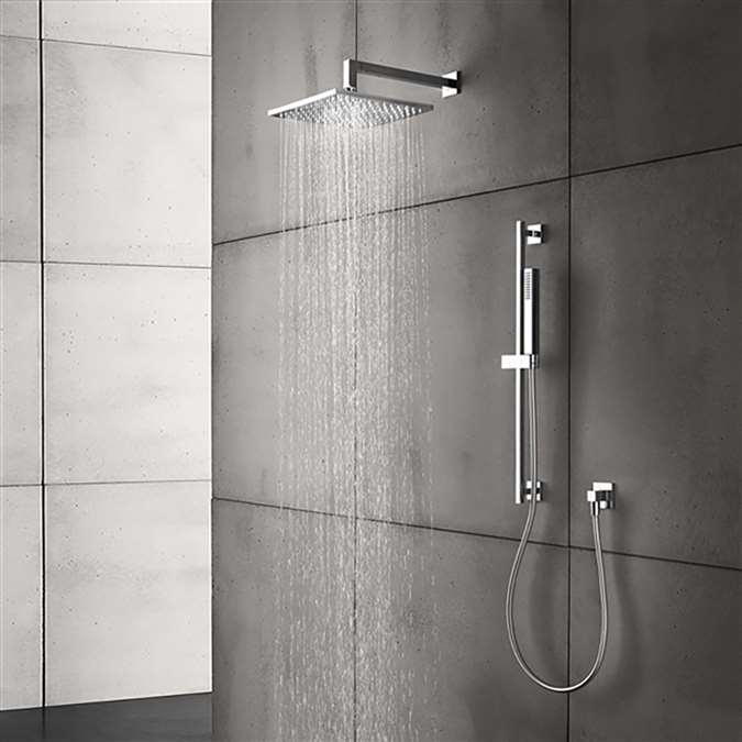 Luna Contemporary Style Chrome Finish Rain Square Shower Head With Handheld Shower