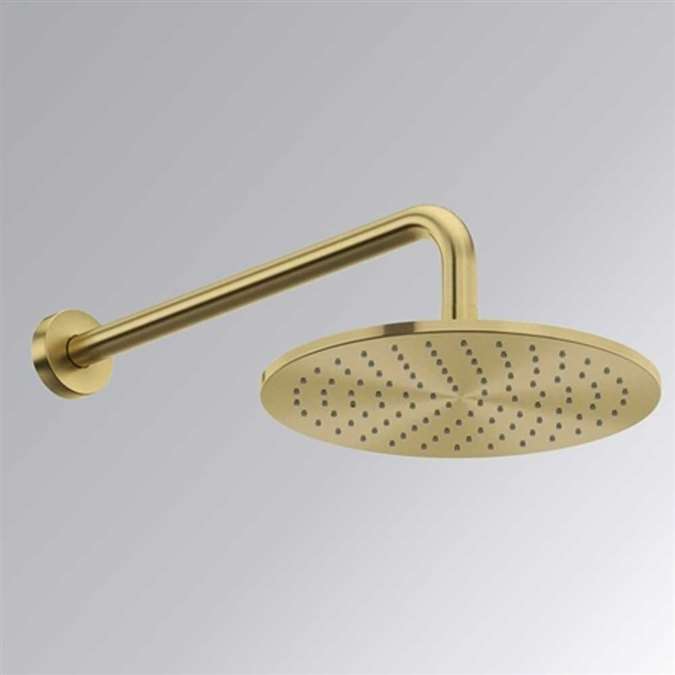 Hostelry Lima Round Stainless Steel Wall Mount Rainfall Shower Head With Hot And Cold Mixer In Brushed Gold
