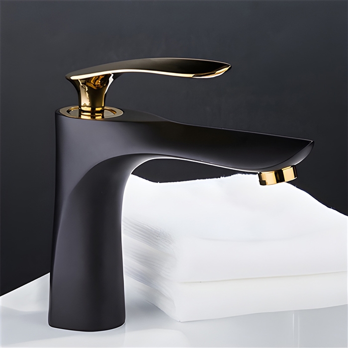 BathSelect Single Handle Polished Gold Long Reach Spout Black Painting Bathroom Faucet