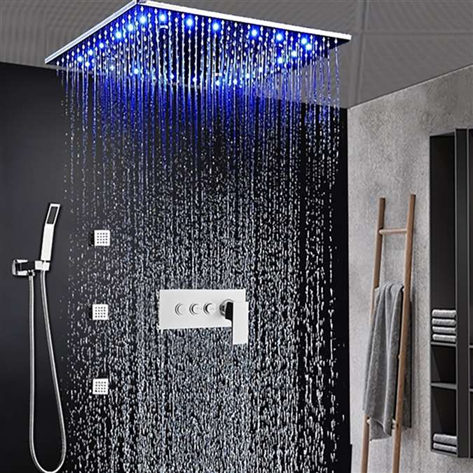 BathSelect Milan 20 Inch LED Shower Head With Handheld Spray And Three Function Mixer In Chrome Finish