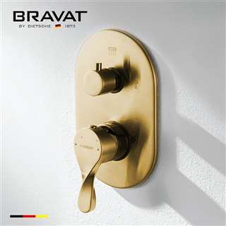 Bravat Wall Mount Brushed Gold Dual Handle Thermostatic Shower Mixer
