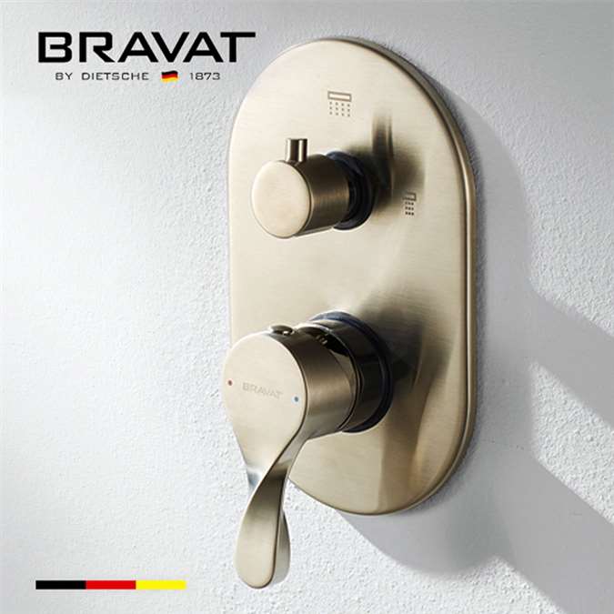 Bravat Wall Mount Brushed Nickel Dual Handle Thermostatic Shower Mixer