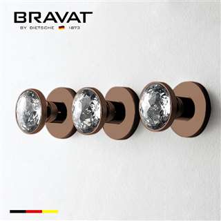 Bravat Gold Three Crystal Handle Thermostatic Bathroom Shower Mixer