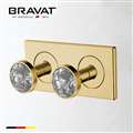 Bravat Two Crystal Handle Thermostatic Bathroom Shower Mixer In Brushed Gold Finish