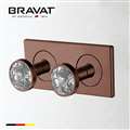 Bravat Wall Mount Two Crystal Handle Thermostatic Bathroom Shower Mixer In Light Oil Rubbed Bronze Finish