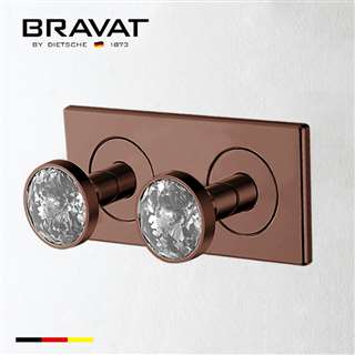 Bravat Wall Mount Two Crystal Handle Thermostatic Bathroom Shower Mixer In Light Oil Rubbed Bronze Finish