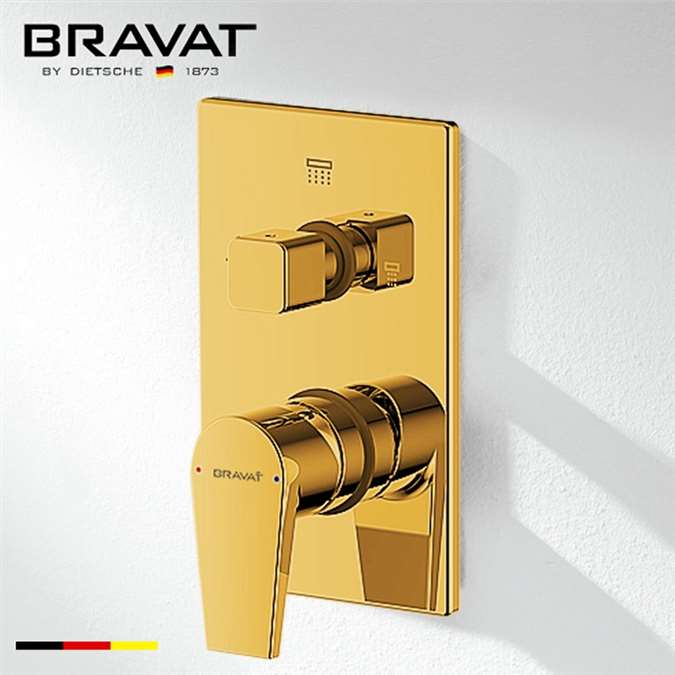 Bravat 2-Way Concealed Wall Mount Shower Valve Mixer In Gold Finish