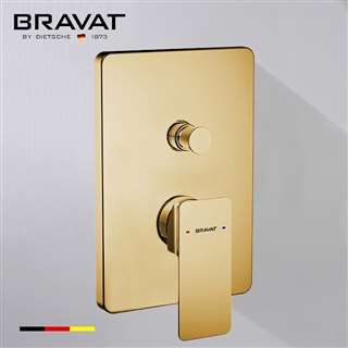 Bravat Solid Brass Square Shower Mixer Control Valve In Brushed Gold Finish