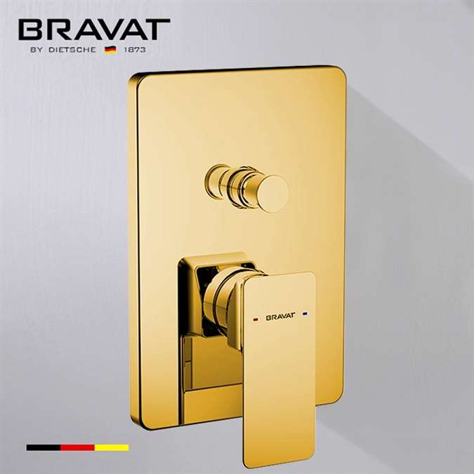 Bravat Solid Brass Square Shower Mixer Control Valve In Gold Finish