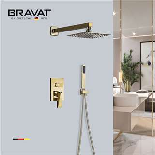 Bravat Brushed Gold Shower Head With Concealed Mixer And Handheld Shower
