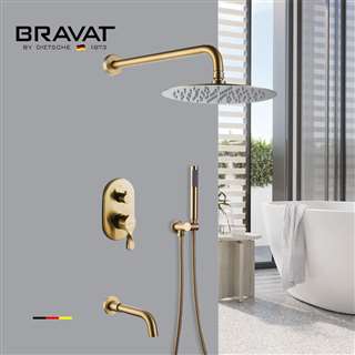 Bravat Brushed Gold Shower Head With Concealed Mixer And Handheld Shower