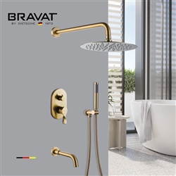 Bravat Hospitality Brushed Gold Shower Head With Concealed Mixer And Handheld Shower