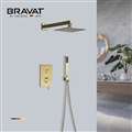 Hotel Bravat Brushed Gold Shower Head With Concealed Mixer And Handheld Shower