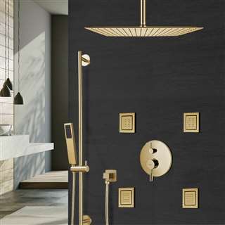 Lima Thermostatic Brushed Gold Shower Set With 4 Pieces SPA Massage Jets And 2-Way Mixer Valve