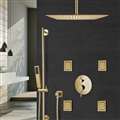 Lima Hotel Thermostatic Brushed Gold Shower Set With 4 Pieces SPA Massage Jets And 2-Way Mixer Valve