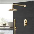 Brushed Gold Round Shower Head With Concealed Mixer And Handheld Shower