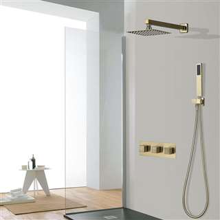 Brushed Gold Shower Head With Concealed Mixer And Handheld Shower