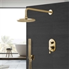 Hotel Brushed Gold Round Shower Head With Concealed Mixer And Handheld Shower