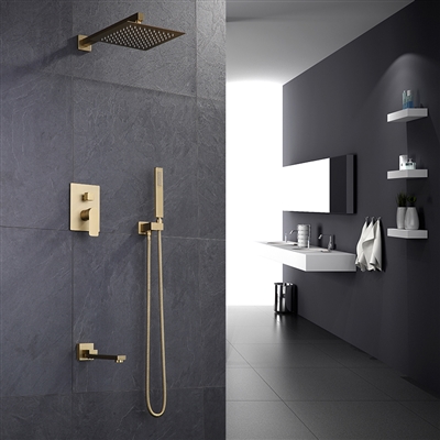 BathSelect Deauville Brushed Gold Bathroom Rainfall Shower Combo Set with Tub Faucet