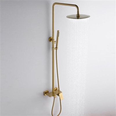 BathSelect Melun Exposed Brushed Gold Wall Mounted Round Rainfall Shower System