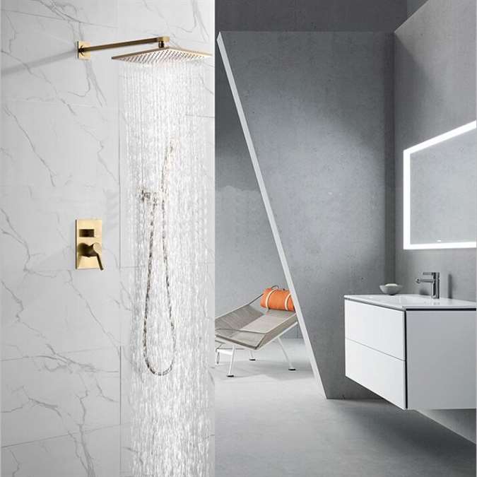 BathSelect Marseille Brushed Gold Wall Mount Rainfall Shower Head Combo Set