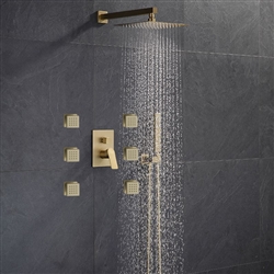 BathSelect Marseille Brushed Gold Wall Mount Massage Thermostatic Shower System Set