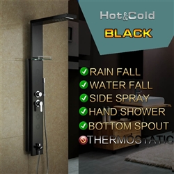 Black Stainless Steel Rainfall Shower Panel Rain Massage System with Jets & Hand Shower