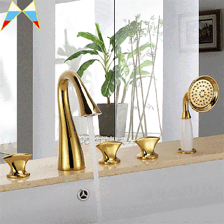 BathSelect Hospitality Toubax Gold Deck Mount Bathtub Faucet Set