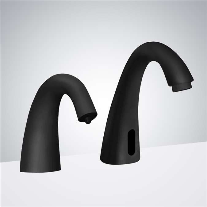 BathSelect Automatic Matte Black Commercial Sensor Faucet and Matching Soap Dispenser