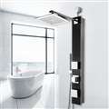 Shower Panel System in Black Tempered Glass with Rainfall Shower Head and Handheld Shower Wand