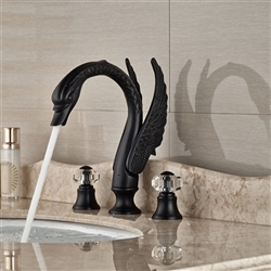 Rema Hotel Deck Mount 3pcs Swan Crystal Handle Faucet Oil Dark Rubbed Bronze Finish