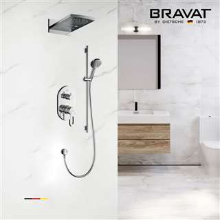 Bravat Wall Mount Thermostatic Shower Set with Round Handheld Shower in Chrome Finish