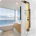Gold Stainless Steel Rainfall Shower Panel Rain Massage System Thermostatic Faucet with Jets & Hand Shower