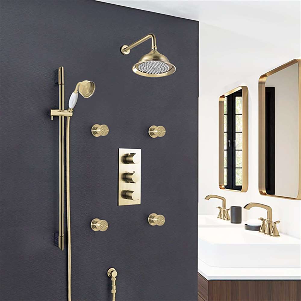 Brushed Gold Lima-Thermostatic-Shower-System With Concealed Mixer At  BathSelect