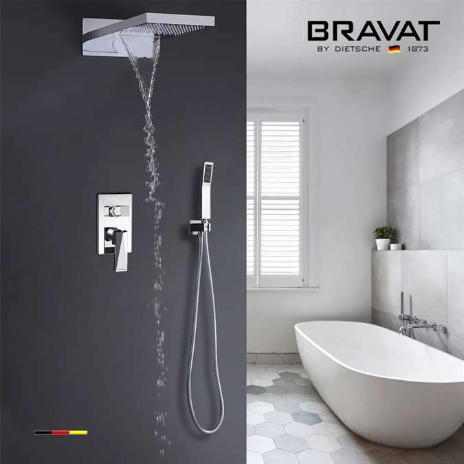 Bravat Shower Set with Square Shower Head, Thermostatic Mixer and Handheld Shower