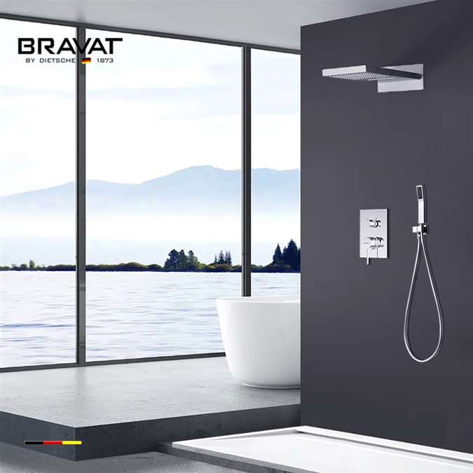 Bravat Shower set with Concealed Wall Mount Shower Head Constant Temperature-Solid Brass