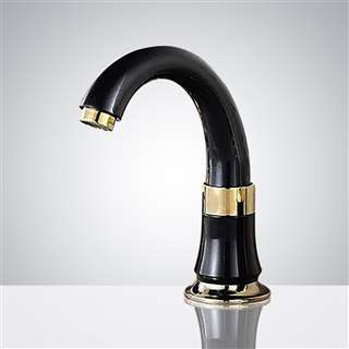 BathSelect Gold and Black Finish Curve Neck Commercial Motion Sensor Faucet