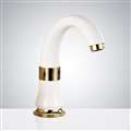 BathSelect Gold and Pearl White Curve Neck Commercial Motion Sensor Faucet