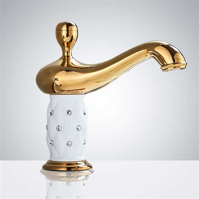 BathSelect Genie White and Gold Commercial Automatic Touchless Sensor Faucet