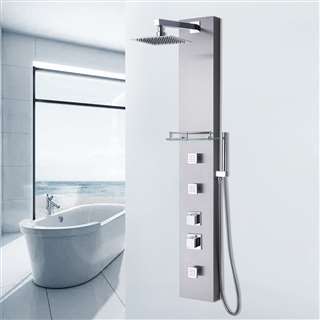 Thermostatic Shower System Panel with Rainfall Shower Head Hand Shower in Stainless Steel