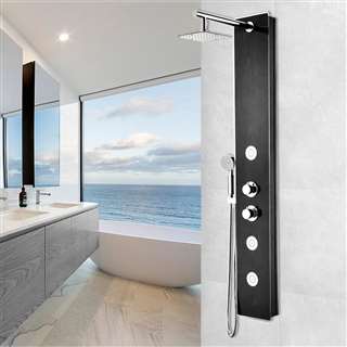 Shower Panel System with Heavy Rain Shower and Spray Wand in Black Deco-Glass