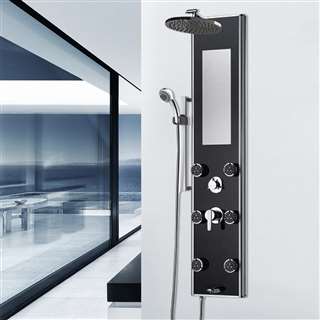 Shower System with Black Tough Glass panel in Chrome