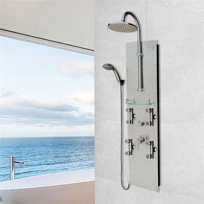 Shower System with Hammer Nickel Panel in Brushed Nickel