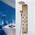 Shower Panel System in Gold Tempered Glass with Rainfall Shower Head, LED Display, Handshower and Tub Spout
