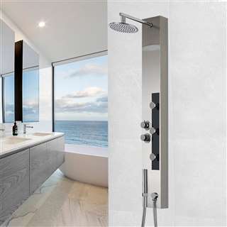Shower Panel with Rain Shower Head and Thermostatic Valve in Stainless Steel